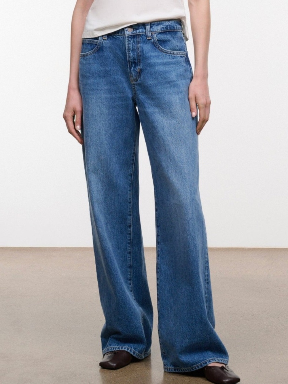NWT STAUD Gus Relaxed Mid Rise Wide Leg Jeans, Vintage Blue, Size 28x30